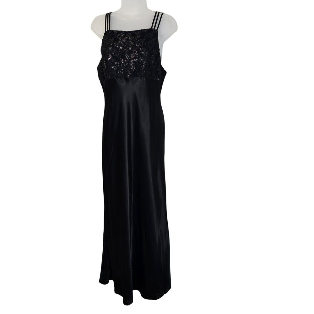 Vintage Y2K City Triangles Maxi Dress Juniors 13/14 Black Satin Lace Whimsigoth